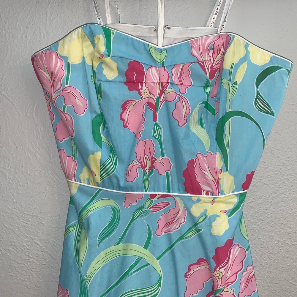 Lilly Pulitzer Blue and Pink Strapless Dress EUC